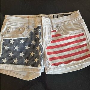 Miss Me Red and White Jean Shorts with Flag Design